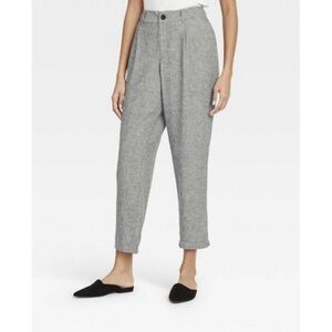 A New Day Womens High Rise Pleat Front Straight Leg Ankle Pants Linen Sz 16 Gray
